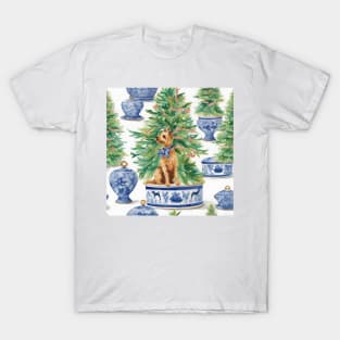 Cute trrrier and Christmas tree in chinoiserie jar T-Shirt